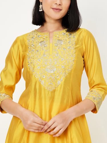 Max Women's Silk Kurta Set (EXST42038YELLOW_Yellow