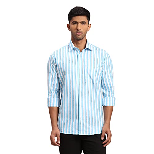 Color Plus Men's Full Sleeve Tailored Fit Medium Blue Casual Shirt