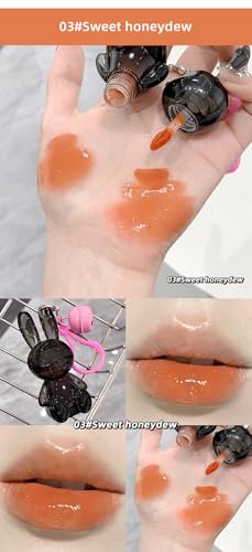 Gege Bear Black Rabbit Lip Gloss for Women – Ultra-Glossy, Hydrating & Lightweight Lip Glaze for a Radiant Pout – Achieve a stunning shine with this non-sticky, nourishing formula that combines the best of lip balm and lipstick (03-SWEET HONEYDEW, 1.8g)