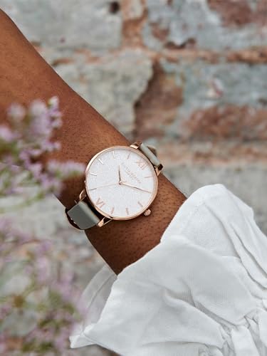 Olivia burton Glitter Dial Qtz Basic Slim White Glitter Round Dial Women's Analog Watch|Steel Grey Leather Material|Grey Color Band - OB16GD89