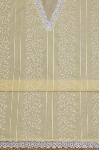 Soch Womens Light Yellow Chanderi Embroidered Unstitched Dress Material With Thread Work