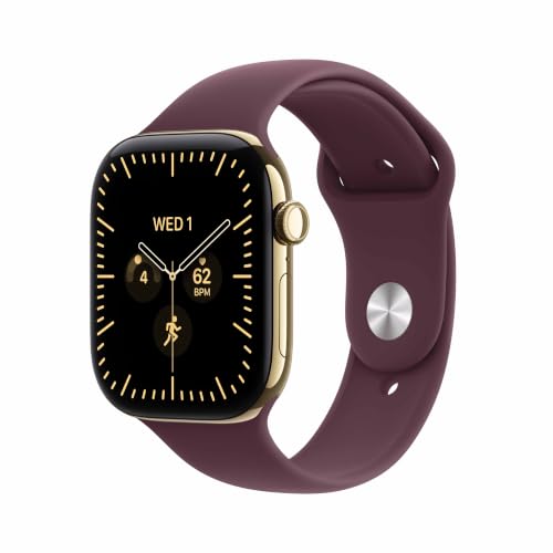 Apple Watch Series 12 GPS + Cellular 46mm Smartwatch | Radiant Gold Titanium Case, Burgundy Sport Band - S/M. Health + Fitness + Sleep Tracking, Heart Rate, Safety