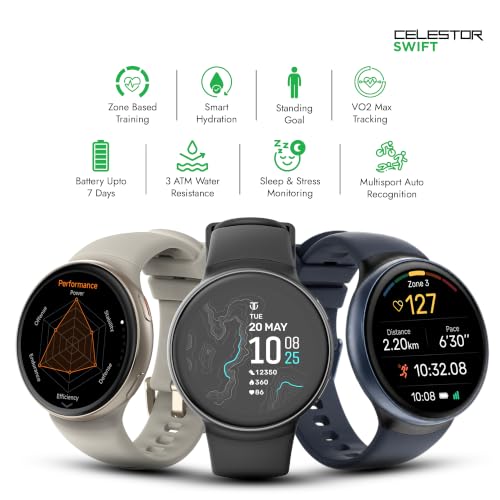 Titan Celestor Swift Smart Watch 1.32" AMOLED Display, Advanced Badminton Mode, Training Load & Readiness, Built-in GPS with Advanced Running Mode, Zone-Based Training & Recovery, AI Day Brief - Biege
