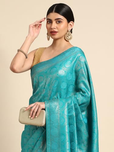 MOHEY Blue Art Silk Zari Weaved Saree for Women