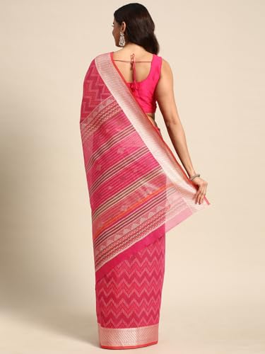 Kalyan Silks Pink multy zikzak printed chanderi cotton saree