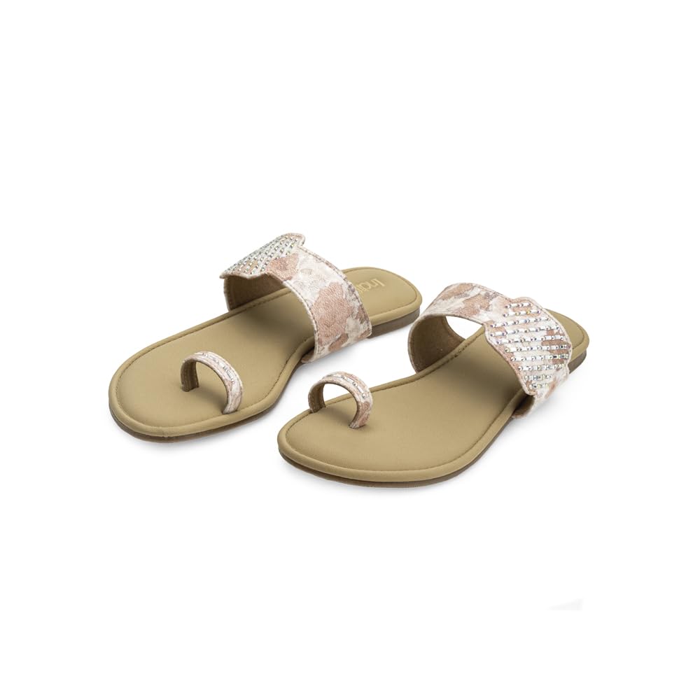 Indifeet Toe Ring Chappals for Women, Ladies Stylish Flats Sandals Footwear, Women's Latest Flat Chappal Slippers, Woman Fancy Ethnic Slipper Sandal, Lady New Soft Wedding Fashion Sandal, Brown