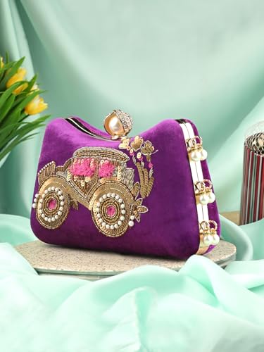 TOOBA Women's Purple Handicraft Beautiful Bling Box Clutch Bag for Wedding, Banquet, Gift Family, & Friends