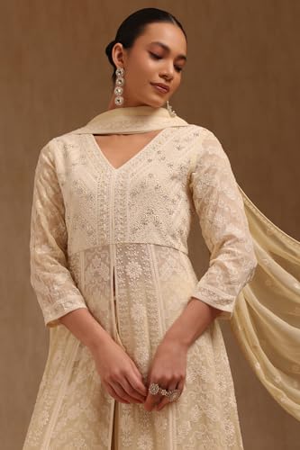 Soch Womens Cream Georgette Embroidered Suit Set With Sequins