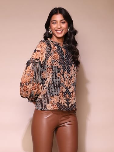 Label RITU KUMAR Reliance Private LimitedBlack Floral Print Top