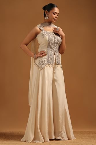 Soch Womens Cream Tissue Floral Salwar Suit With Sequins
