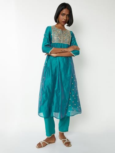 Max Women's Polyester Blend Kurta Set (CONU57001B_Blue