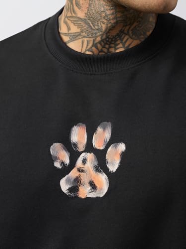 The Souled Store Pets On Prints: Wild Heart Men and Boys Short Sleeve Round Neck Black Graphic Printed Casual Lightweight Drop Shoulder Streetwear Trendy Super Oversized T-Shirt