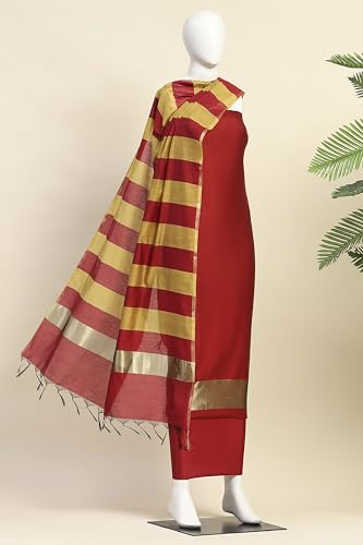 Biba Women Red Cotton Unstitched Suit Set_FREE SIZE