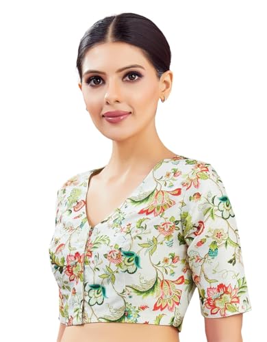 Studio Shringaar Women's Multi Coloured Printed V-Neck Saree Blouse (Multicolor, 48)