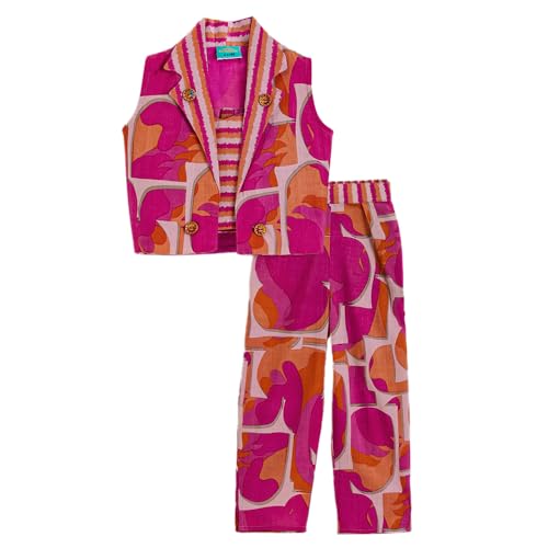 Hopscotch Girls Sleeveless Pink 3-Pc Abstract Cotton Pants Set For Ages (2-3 Years)
