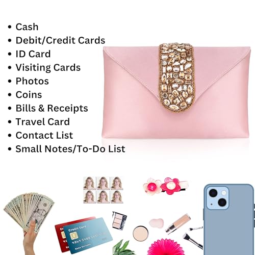 aiZ Bridal Accessories Stylish Clutch Purses for Women - Compact and Lightweight Design, One Pockets for Convenient Storage - Ideal for Everyday Use, Travel, and Casual Outings_ Pink