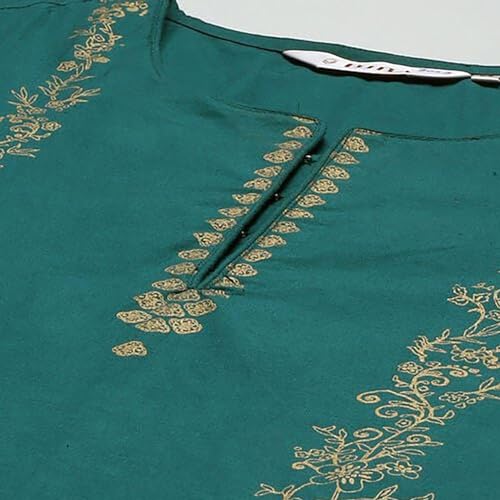 BIBA Women Cotton Straight Printed Suit Set (SKD7057EAW21TGRN_Green