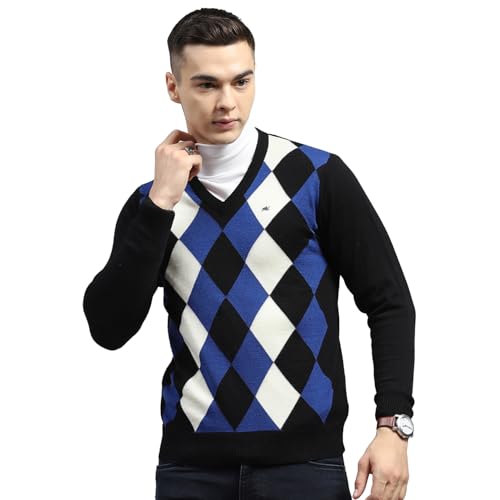 Monte Carlo Mens Black Geometric V Neck Full Sleeve Pullover (1236030VN-1-42)