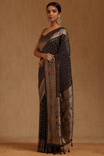 Soch Womens Black Silk Blend Zari Woven Saree With Zari Woven