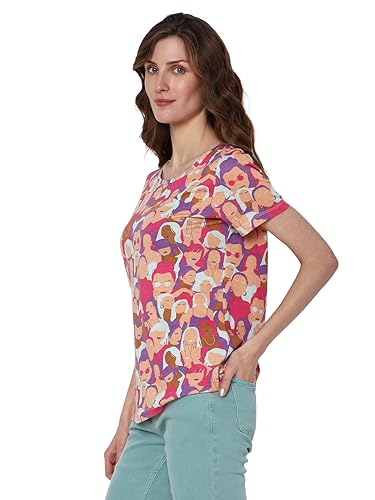 VERO MODA Women Printed Cotton Blend Regular Fit Pink T-Shirt