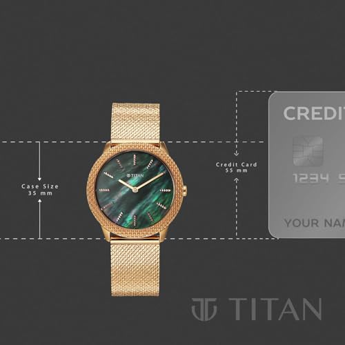 Titan Glamour Quartz Analog Green Mother of Pearl Dial Rose Gold Stainless Steel Strap Watch for Women