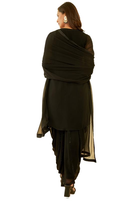 Soch Womens Black Embellished Georgette Suit Set with Dupatta