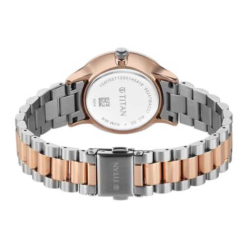 Titan Purple Prestige Quartz 3 Hands + Date Round White Dial, Rose Gold Stainless Steel Strap Watch for Women - 95247KM03