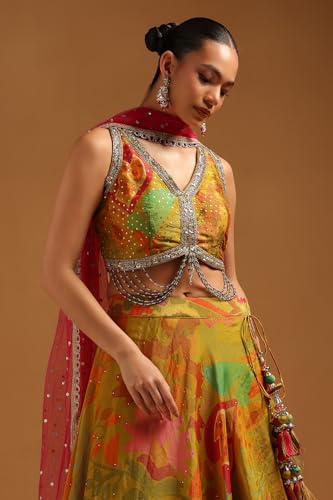 Soch Womens Light Green Tissue Embellished Lehenga Choli With Sequins
