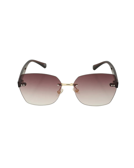 Carlton London Gold with Brown toned Oversized Women Rimless Sunglass with UV Protected Lens