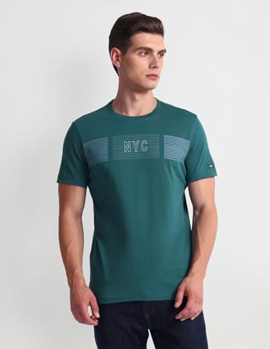 Arrow Brand Print Cotton T-Shirt (ASAEOTS5104_Green_M)