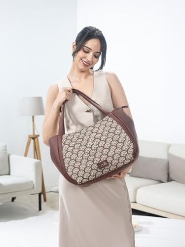 ZOUK Fatehpur Fresco Floral Printed Jute Handcrafted Vegan Leather Lemon Yellow Women's Shoulder Luna Handbags | Ladies Purse Handbag