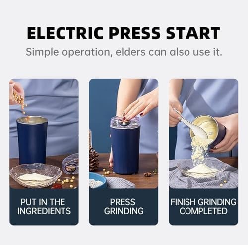QONETIC Portable Electric Coffee Grinder Spice & Coffee Bean Grinder Stainless Steel 4 Blade Mixer Grinder for Masala & Herb Push Button Control Durable Grinding Machine for Dry Item (Blue)