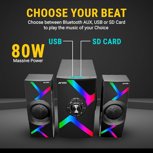 Ant Esports GS80,80W 2.1 Channel Bluetooth Multimedia RGB Speaker with Subwoofer Satellite Speaker, Digital LED Display, Remote, Digital FM, USB & SD Card, Strong Bass, Perfect for Music – Gun Black