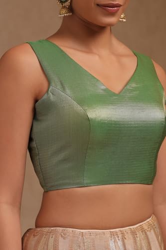 Soch Womens Green Tussar Chevron Print Padded Blouse