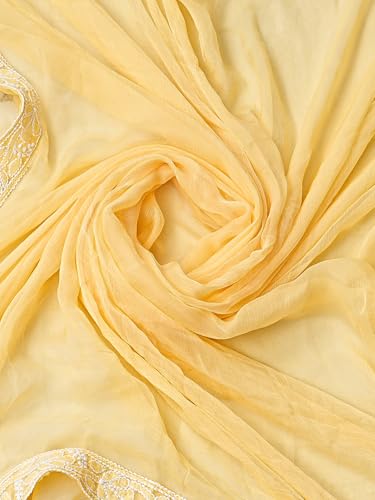 Ada Hand Embroidered Lucknowi Chikankari Unstitched Chanderi Dress Material Suit Piece with Dupatta for Women with Cutdana Work 01A871540 Yellow
