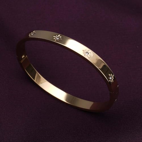 PALMONAS Floral Diamonds Bangle Bracelet for Women - Gift for Girls & Women | Waterproof & Anti-Tarnish Bangle Bracelet
