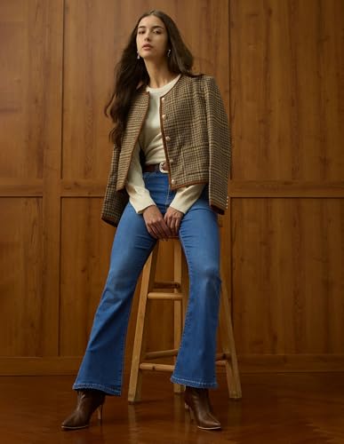 U.S. POLO ASSN. High Rise Flared Fit Jeans (UWAW25JEN390_Mid Blue_30)