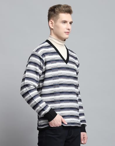 Monte Carlo Mens Self Design Black V Neck Full Sleeve Pullover_1243190VN-2