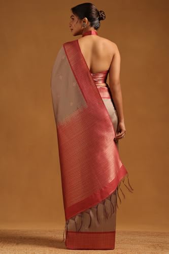 Soch Womens Beige Tussar Geometric Zari Woven Saree