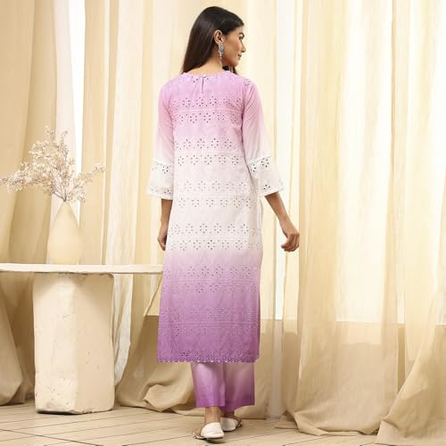Biba Women's Cotton Kurta Set (SKDSCHIF10855SS25PNK_Pink