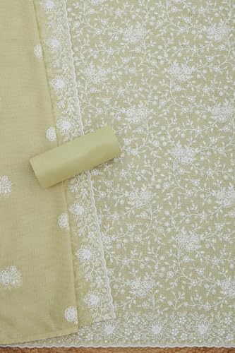 Soch Womens Light Green Kota Embroidered Unstitch Dress Material With Thread Work