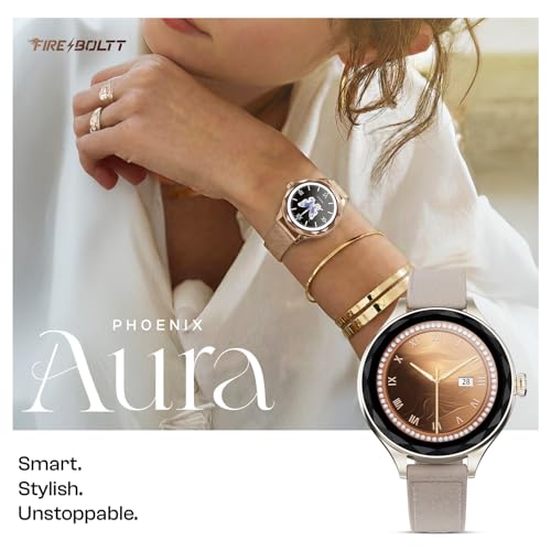 Fire-Boltt Phoenix Aura Women Smart Watch with 1.26” Diamond-Cut HD Display, Rotating Crown, Wireless Charging, Bluetooth Calling, Voice Assistant, 120+ Sports Modes - Latte Brown