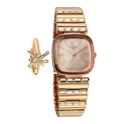 Titan Raga Glimmers Quartz Rose Gold Shaped Dial Women's Watch | Water Resistant Watch | Watches for Women Analog - 95339WM01F
