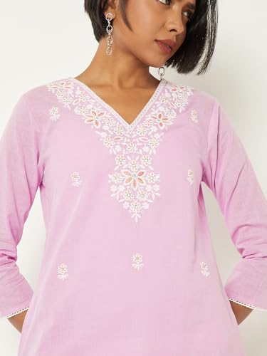 Max Women Embroidered Straight Kurta(Purple_M)