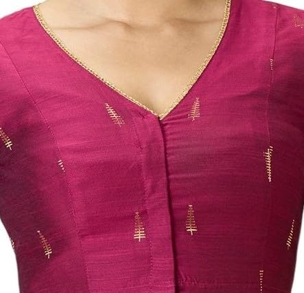 Studio Shringaar Women's Handloom Cotton Silk Readymade Saree Blouse (Wine, 42)