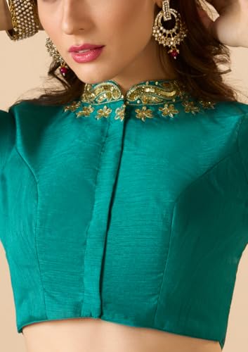 S SALWAR STUDIO Rama Green Raw Silk Bridal Readymade Blouse