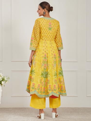 BIBA Printed Cotton Kalidar Casual Kurta With Palazzo And Dupatta