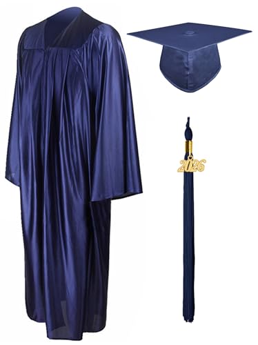 GraduationMall Shiny Graduation Gown Cap Tassel Set 2020 for High School Navy Blue 48(5'3"-5'5")