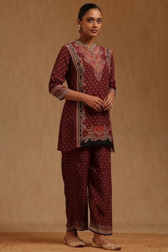 Soch Womens Brick Red Crepe Ethnic Motifs Co-Ords Set