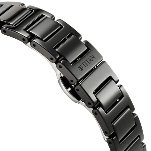 Titan Edge Tessel Quartz Analog 2Hands Display Mother of Pearl Marquetry Studded Indices Dial Black Ceramic Strap Watch for Women - 2653KC17